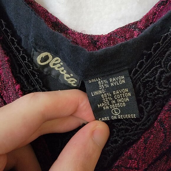 Olivia Womens Large Lace Overlay Dress just‎ below Knee Length Plum V Neck - Picture 2 of 6